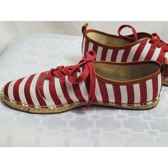 Michael Kors Del Rey Striped Espadilles Red White Size 7 Good Cond - Picture 5 of 8